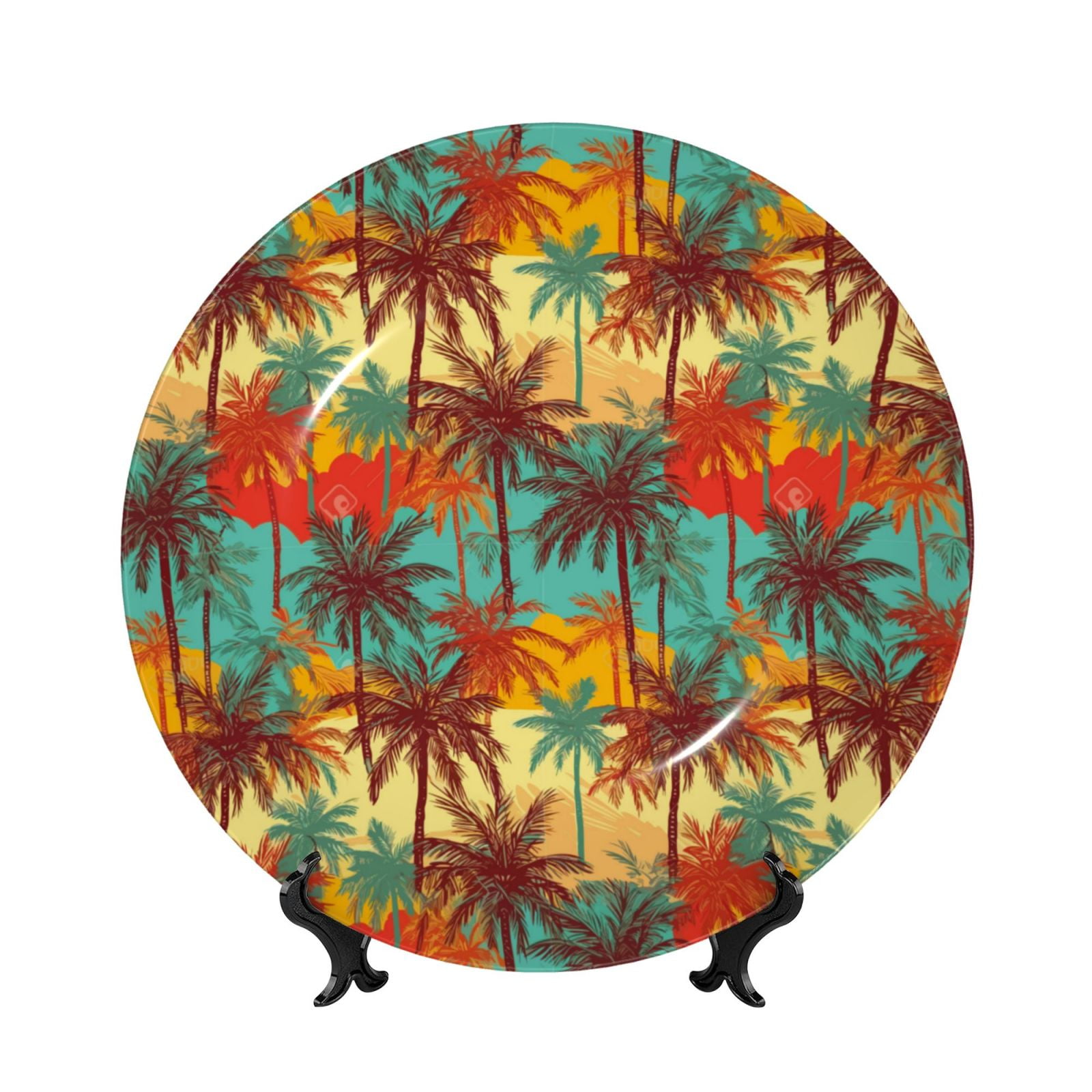 Wukai Colorful Hawaii Palms Print Decorative Plate for Display,Bone