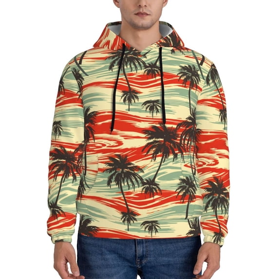 Wukai Colorful Hawaii Palms Print Men Hoodies Fleece Sweatshirts Long Sleeve Sweaters Pullover Fall Outfits Winter Clothes-X-Large