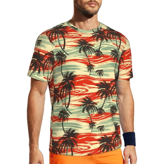 Wukai Colorful Hawaii Palms Print Men's Short-Sleeved Mesh T-Shirt,Quick-Dry Short Sleeve Workout T-Shirt-6X-Large