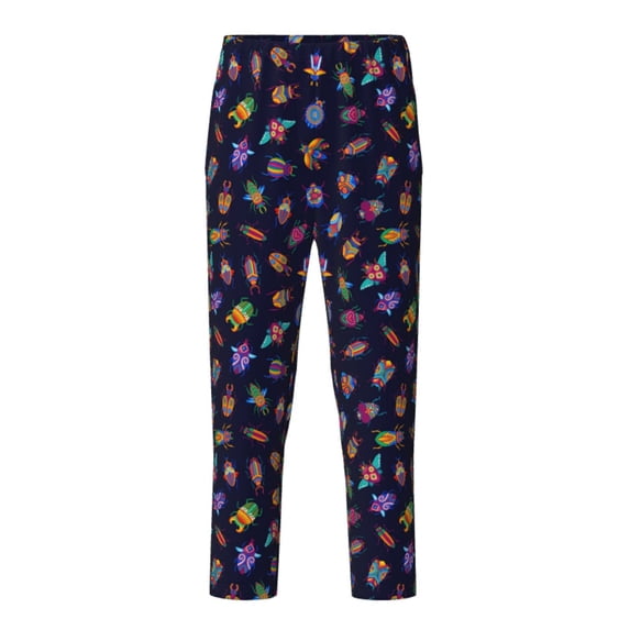 Wukai Colorful Insects Print Teenagers' Pajama Pant Sleep Pajama Lounge Pant PJ Bottoms with Pockets and Button Fly(Available in Big & Tall)-Medium