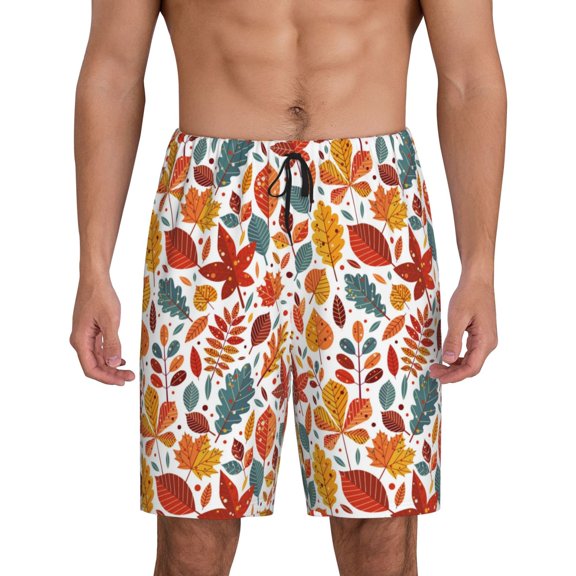 Wukai Colorful Maple Leaves Men’s Short Pajama Pants With Pockets Soft Sleep Pj Shorts for Men-Medium