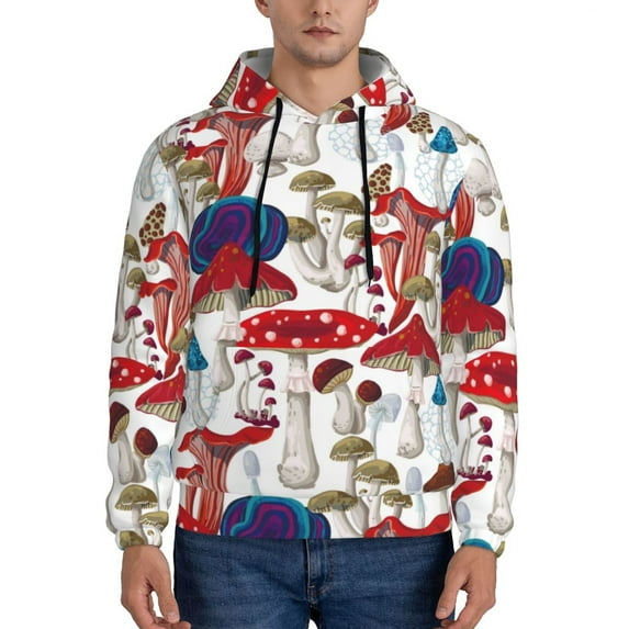 Wukai Colorful Mushrooms (2) Print Men Hoodies Fleece Sweatshirts Long Sleeve Sweaters Pullover Fall Outfits Winter Clothes-Medium