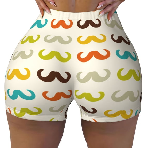 Wukai Colorful Mustache Print Pack Biker Shorts for Women Yoga Workout Gym Running Scrunch Active Shorts-Small