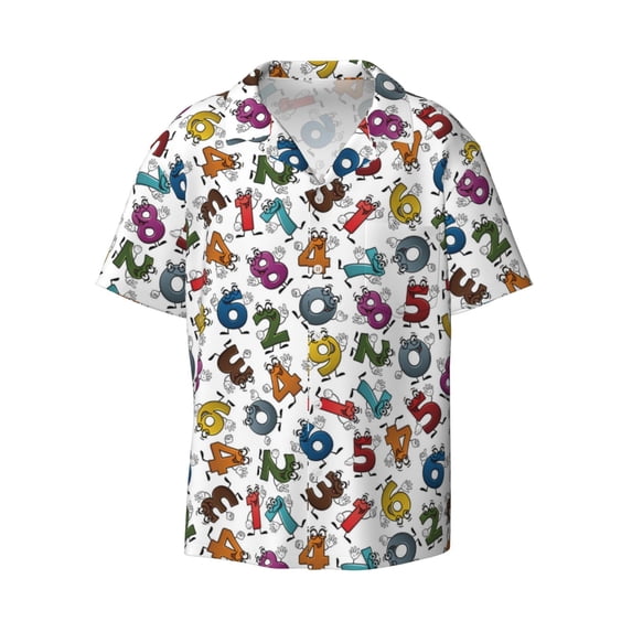 Wukai Colorful Numbers Men's Casual Short-Sleeve Button Down Shirt - Lightweight Summer Dress Shirt for Daily Wear-