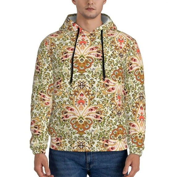 Wukai Colorful Paisley Print Men Hoodies Fleece Sweatshirts Long Sleeve Sweaters Pullover Fall Outfits Winter Clothes-X-Large