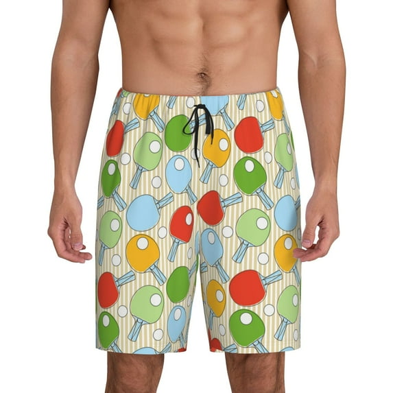 Wukai Colorful Ping Pong Rackets1 Men’s Short Pajama Pants With Pockets Soft Sleep Pj Shorts for Men-Large