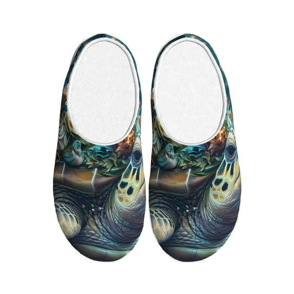 Wukai Colorful Plant Turtle Print Women's Indoor Bedroom Slipper Slip On Shoes, Unisex House Shoes with Anti-Skid Sole for Men, Gift for Women Men-8