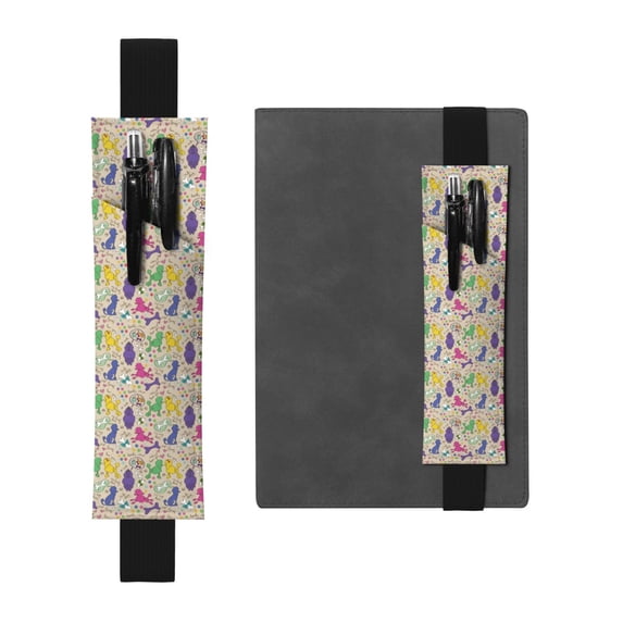 Wukai Colorful Poodle Dog Adjustable Elastic Band Leather Pen Holder,Pencil Holder,Pen Sleeve Pouch for Notebooks,Planners,and Books