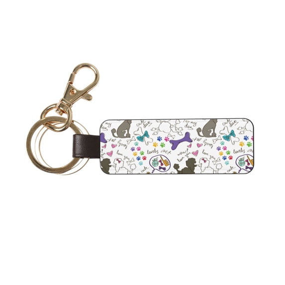 Wukai Colorful Poodle Dog Print Leather Car Keychain, Universal Key Fob Keychain, Leather Key Chain Holder for Men and Women,360 Degree Rotatable