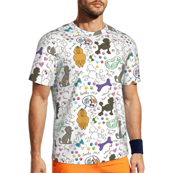 Wukai Colorful Poodle Dog Print Men's Short-Sleeved Mesh T-Shirt,Quick-Dry Short Sleeve Workout T-Shirt-XX-Large