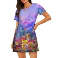 thumbnail image 1 of Wukai Colorful Purple Cosmos Flower Print Women's Loose Short Sleeve Nightgown, Soft Sleep Dress for Comfortable Relaxation, Casual Lounge Wear, 1 of 6