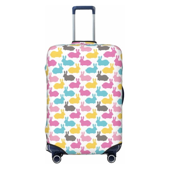 Wukai Colorful Rabbit Elastic Luggage Cover: Personalized Protection for Your Suitcase - Fits 19~29-inch, Washable & Durable Travel Companion-