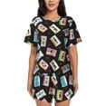 thumbnail image 1 of Wukai Colorful Retro Tape Women's Pajama Set,Short-Sleeve Top and Shorts with Elastic Waistband and Pockets for Loungewear, Yoga, and Casual Wear-Large, 1 of 8