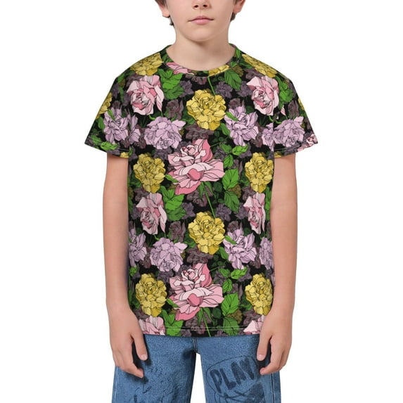 Wukai Colorful Roses Youth Unisex Short Sleeve T-Shirt for Boys, Girls, Teens, and Kids-X-Small
