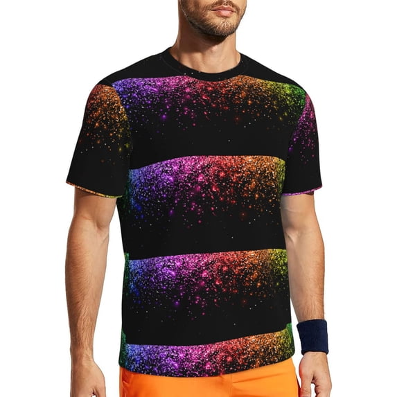 Wukai Colorful Sparkling Print Men's Short-Sleeved Mesh T-Shirt,Quick-Dry Short Sleeve Workout T-Shirt-Small