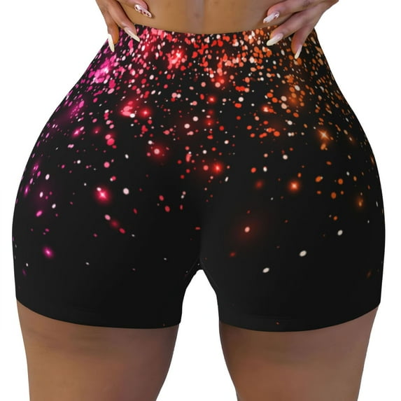 Wukai Colorful Sparkling Print Pack Biker Shorts for Women Yoga Workout Gym Running Scrunch Active Shorts-Medium