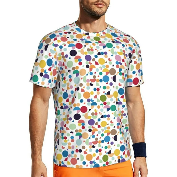 Wukai Colorful Spots Print Men's Short-Sleeved Mesh T-Shirt,Quick-Dry Short Sleeve Workout T-Shirt-Medium