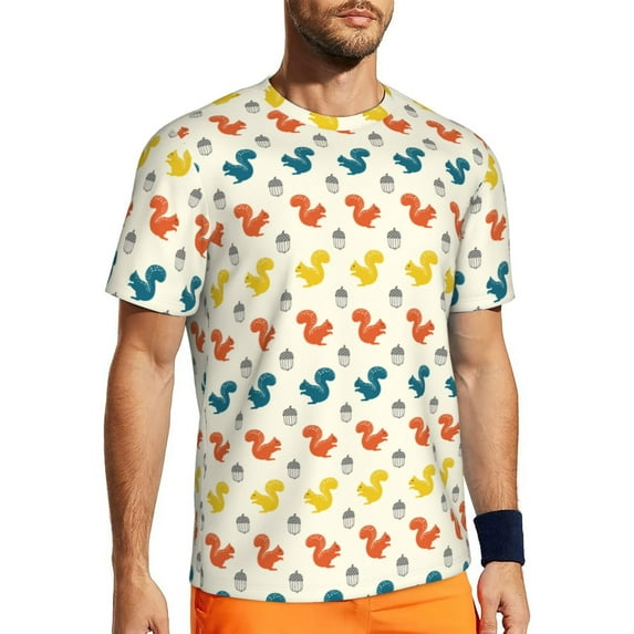 Wukai Colorful Squirrel Print Men's Short-Sleeved Mesh T-Shirt,Quick-Dry Short Sleeve Workout T-Shirt-Small