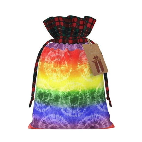 Wukai Colorful Tie Dye Print Christmas Burlap Bags,Drawstring Christmas Burlap Goody Gift Candy Bags Xmas Burlap Treat Bags for Candy Wrapper Xmas Party Favors-Black