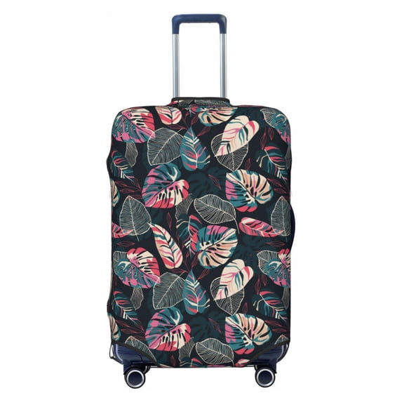 Wukai Colorful Tropical Leaves Elastic Luggage Cover: Personalized Protection for Your Suitcase - Fits 19~29-inch, Washable & Durable Travel Companion-Small