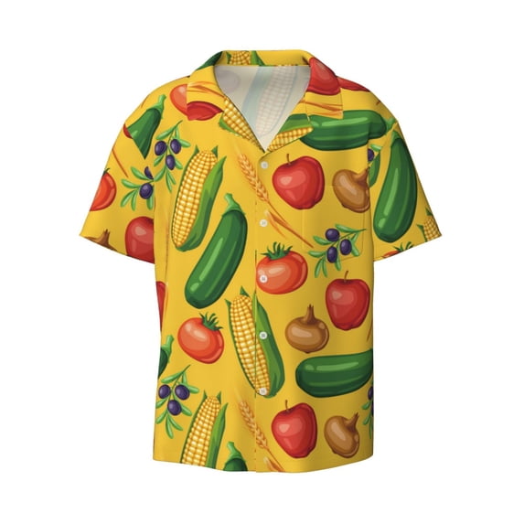 Wukai Colorful Vegetables Men's Casual Short-Sleeve Button Down Shirt - Lightweight Summer Dress Shirt for Daily Wear-Medium