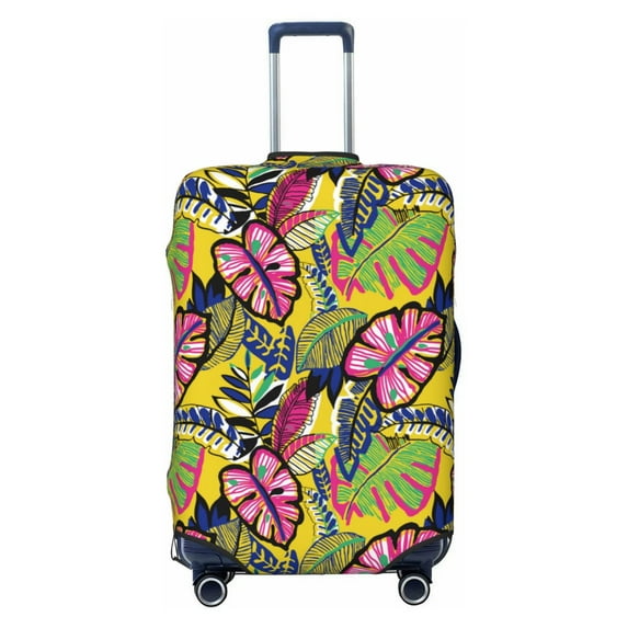 Wukai Colrful Tropical Leaves Elastic Luggage Cover: Personalized Protection for Your Suitcase - Fits 19~29-inch, Washable & Durable Travel Companion-X-Large