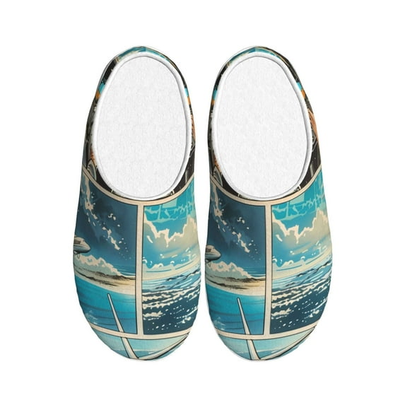 Wukai Comic Airplane Cockpit Illustration Print Women's Indoor Bedroom Slipper Slip On Shoes, Unisex House Shoes with Anti-Skid Sole for Men, Gift for Women Men-35/36