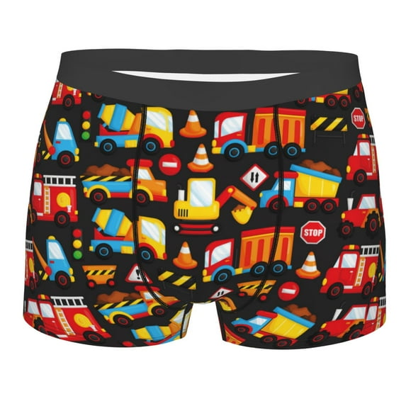 Wukai Construction Truck Print Men’s Underwear Breathable Boxer Briefs, Moisture Wicking & Breathable-Large