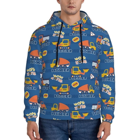 Wukai Construction Vehicles Print Men Hoodies Fleece Sweatshirts Long Sleeve Sweaters Pullover Fall Outfits Winter Clothes-3X-Large