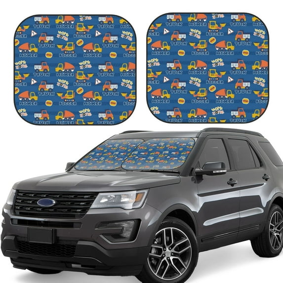 Wukai Construction Vehicles Print Windshield Sun Shade, Car Front Window Shades Sunshade Cover Sun Visor Shield Block Automotive Interior Protector Blocks UV Rays-Small