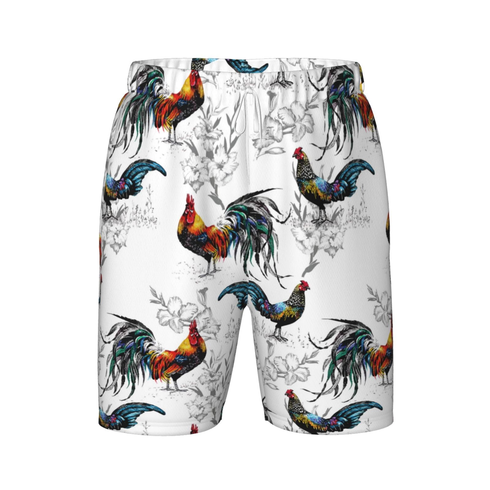 Wukai Cool Chicken Print Teen Beach Trunks with Compression Liner ...