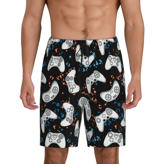 Wukai Cool Gamepad Men’s Short Pajama Pants With Pockets Soft Sleep Pj Shorts for Men-Large