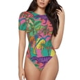 thumbnail image 1 of Naloa Colorful Dinosaur Women's Short-Sleeved Onesie, One-Piece Swimsuit for Parties, dates, clubs - Small, 1 of 9