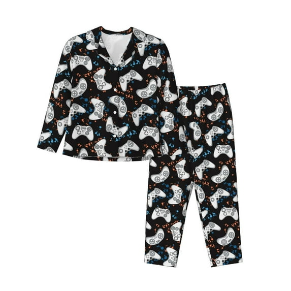 Wukai Cool Gamepad Print Women's Pajama Set - Soft Long Sleeve Sleepwear for Comfort and Style-Large