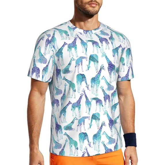 Wukai Cool Giraffe Print Men's Short-Sleeved Mesh T-Shirt,Quick-Dry Short Sleeve Workout T-Shirt-Small