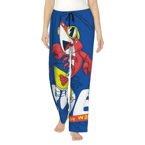 Wukai Cool Lobster Surfing Women Pajama Pants Comfy Stretch Drawstring Palazzo Wide Leg Lounge Pant Comfy Sleepwear Yoga Pants-Medium