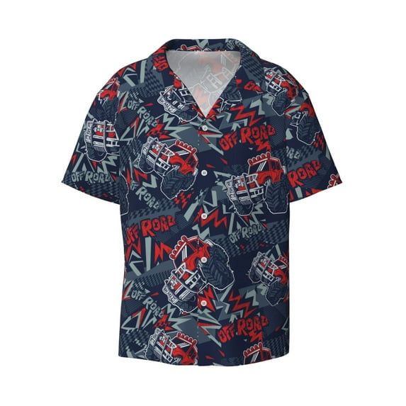 Wukai Cool Red Off-Road Vehicle Men's Casual Short-Sleeve Button Down Shirt - Lightweight Summer Dress Shirt for Daily Wear-3X-Large