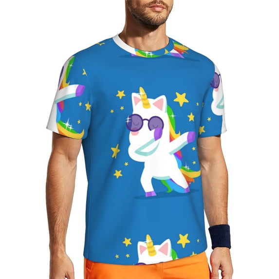 Wukai Cool Unicorn Star Golden Print Men's Short-Sleeved Mesh T-Shirt,Quick-Dry Short Sleeve Workout T-Shirt-6X-Large