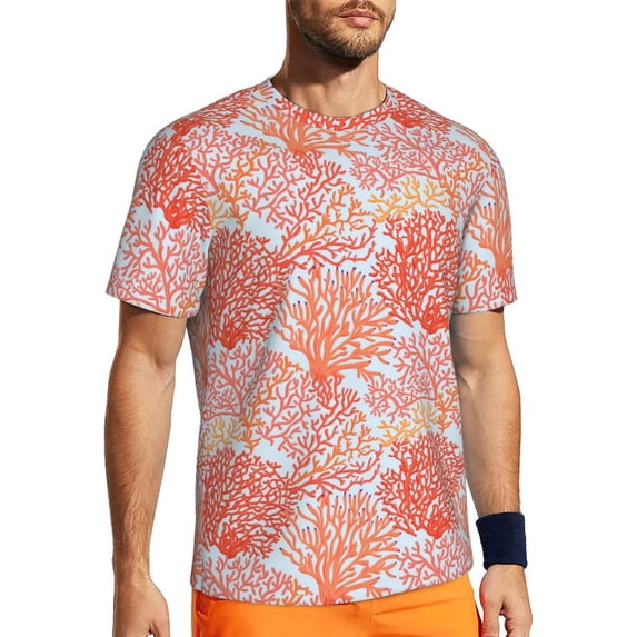 Wukai Corals Print Men's Short-Sleeved Mesh T-Shirt,Quick-Dry Short Sleeve Workout T-Shirt-6X-Large