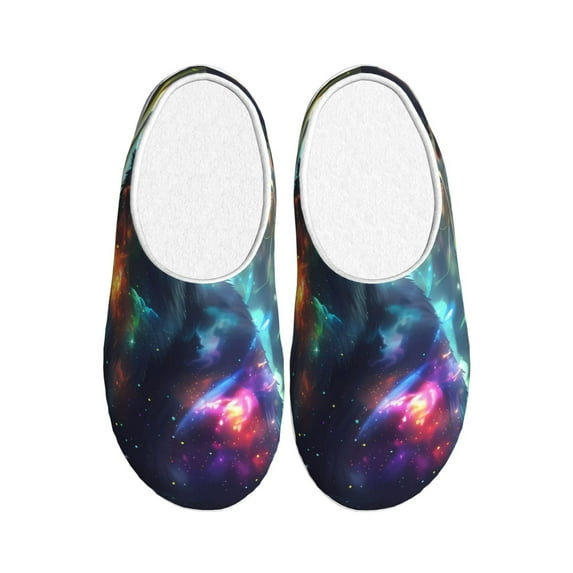 Wukai Cosmic Cat In Window Print Women's Indoor Bedroom Slipper Slip On Shoes, Unisex House Shoes with Anti-Skid Sole for Men, Gift for Women Men-46/47