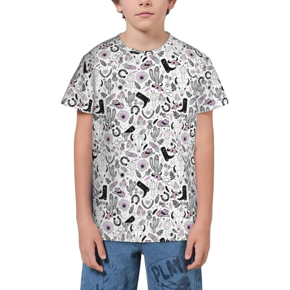Wukai Cowboy Youth Unisex Short Sleeve T-Shirt for Boys, Girls, Teens, and Kids-X-Small