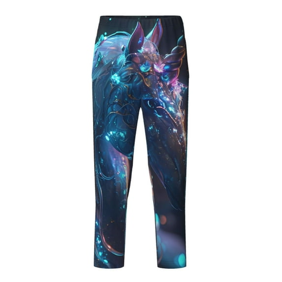 Wukai Crystal Pattern White Horse Print Teenagers' Pajama Pant Sleep Pajama Lounge Pant PJ Bottoms with Pockets and Button Fly(Available in Big & Tall)-Medium