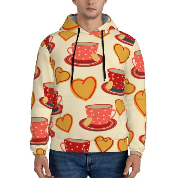 Wukai Cups of Tea Print Men Hoodies Fleece Sweatshirts Long Sleeve Sweaters Pullover Fall Outfits Winter Clothes-Large
