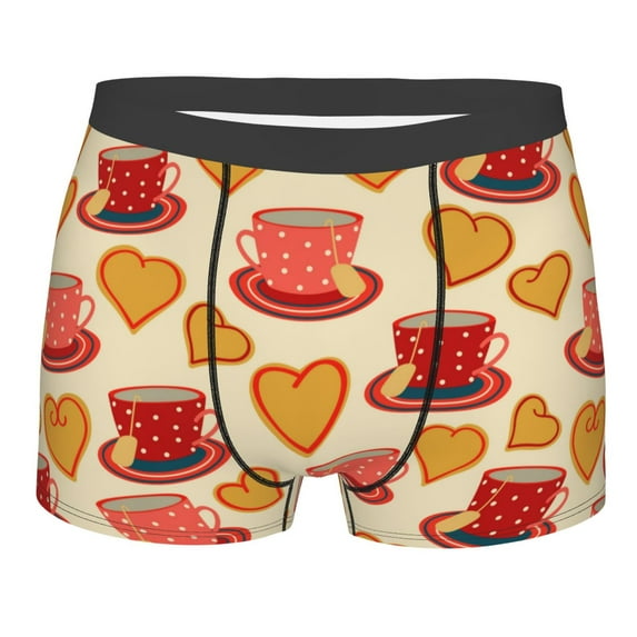 Wukai Cups of Tea Print Men’s Underwear Breathable Boxer Briefs, Moisture Wicking & Breathable-Large