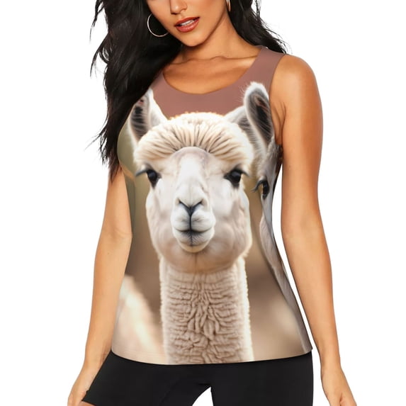 Wukai Cute Alpaca in Daze Print Women's Workout Tank Top Mesh Yoga Shirts Athletic Running Shirt Athletic Gym Shirts-Large