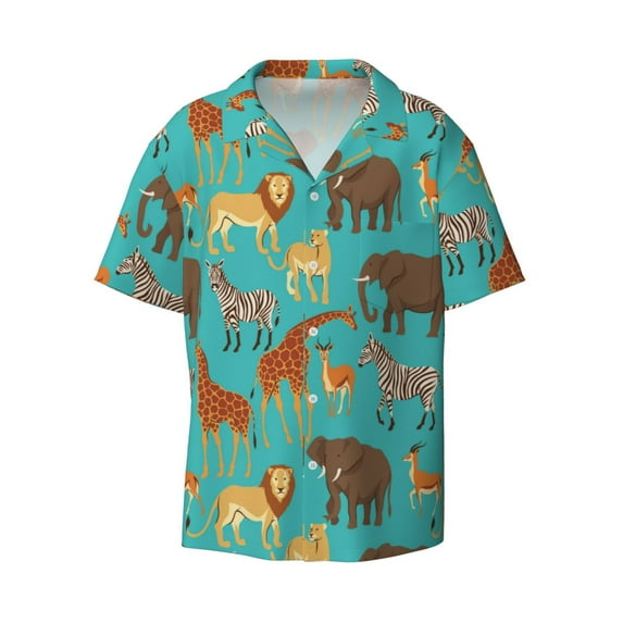 Wukai Cute Animals Men's Casual Short-Sleeve Button Down Shirt - Lightweight Summer Dress Shirt for Daily Wear-Large
