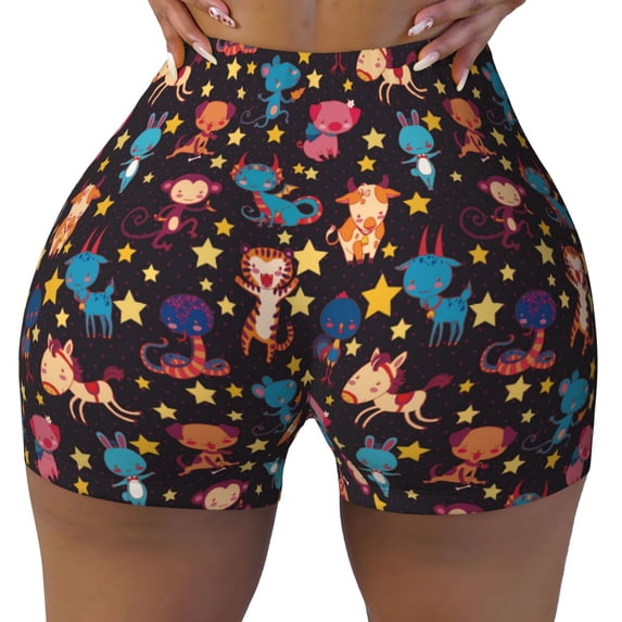 Wukai Cute Animals Print Pack Biker Shorts for Women Yoga Workout Gym Running Scrunch Active Shorts-X-Large
