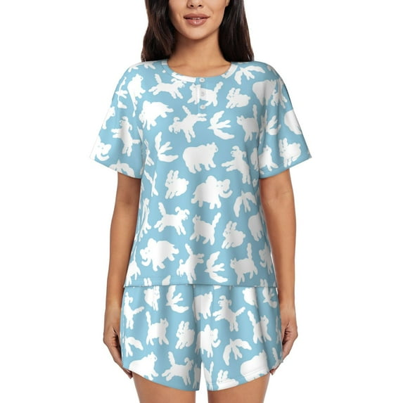 Wukai Cute Animals Print Women's Pajama Set - Short-Sleeve Top and Shorts with Elastic Waistband and Pockets for Loungewear, Yoga, and Casual Wear-Small