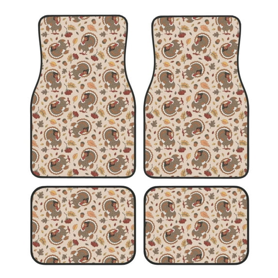 Wukai Cute Autumn Turkey Front Car Floor Mats Four-Piece Set Front & Rear Universal Car Floor Mats for SUVs, Trucks, Sedans