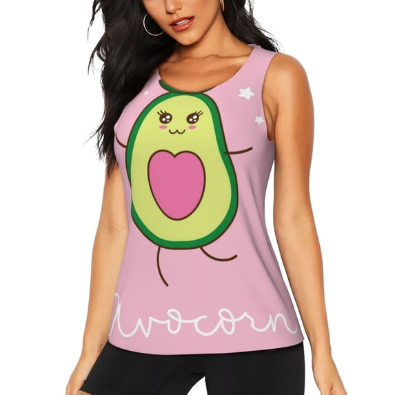 Wukai Cute Avocado Print Women's Workout Tank Top Mesh Yoga Shirts Athletic Running Tank Tops Athletic Gym Shirts - Large